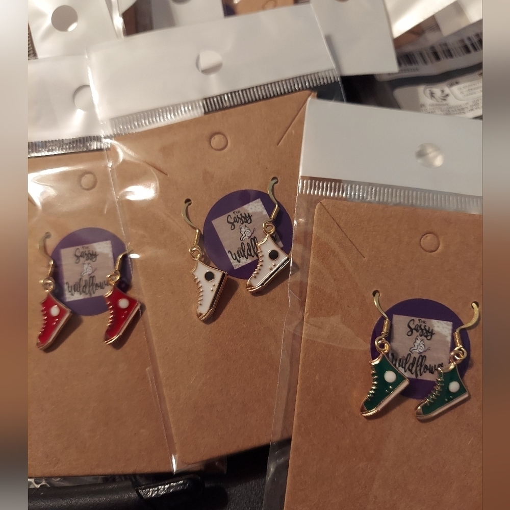 Hand Crafted Gold Sneakers Earrings